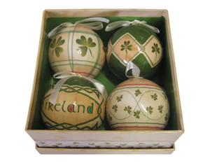 Irish Shamrock Designed Christmas Baubles Set of 4 G074G-4