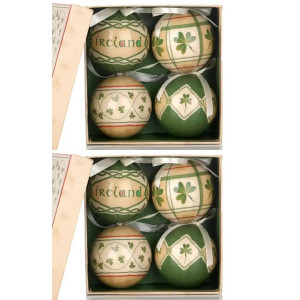 Irish Shamrock Designed Christmas Baubles Set of 4
