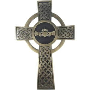 Claddagh Celtic Cross Brass Wall Hanging Decor in Antique Brass on DublinGiftCompany in House Decor