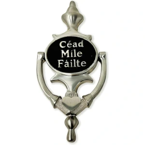 Cead Mile Failte Claddagh Oval Door Knocker 8'' in Black Satin Nickel on Dublin Gift Company in Door Knockers