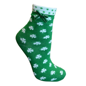 Green/White Shamrock Ankle Socks DublinGiftCompany.co