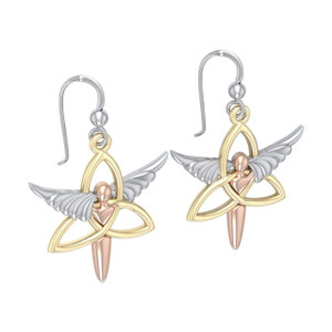 14K Gold Angel Trinity Irish Drop Earrings