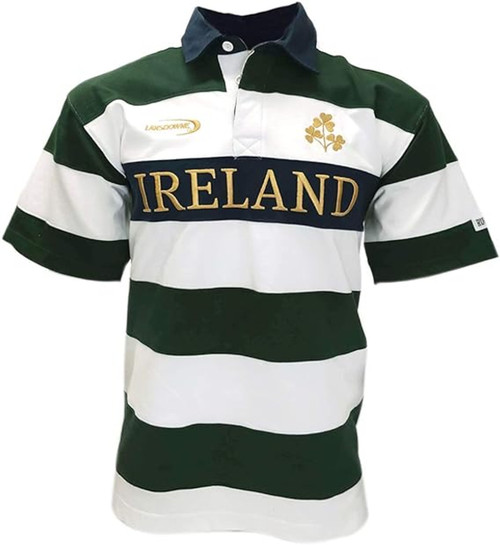 Embroidered Shamrock Ireland Rugby Shirt in Green/White