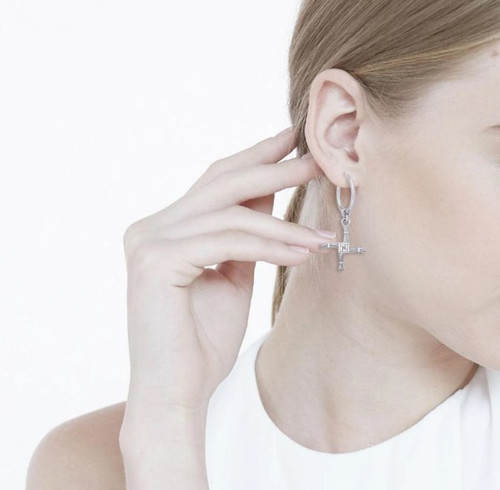 Irish Hoop Silver Earrings with St Brigid's Cross