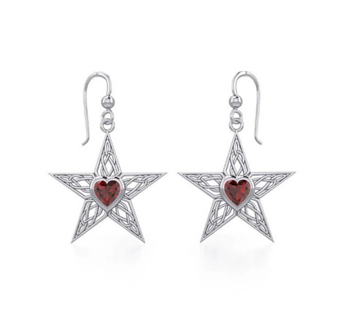 Silver Star Celtic Knot Earrings with Heart Amethist