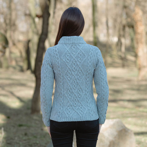 Ladies Half Zip Cable Knit Sweater in Super Soft Merino - Aran Sweaters  Direct