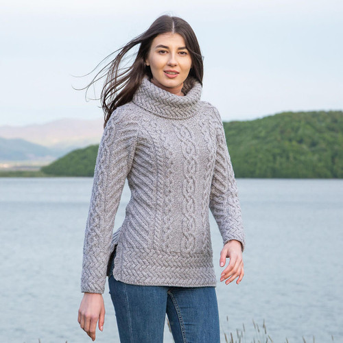 Wool Mouliné Funnel Neck Sweater, All Clothing Sale