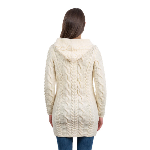 Aran Cable Knit Hooded Zip Coatigan | SAOL | SaolKnitwear.com
