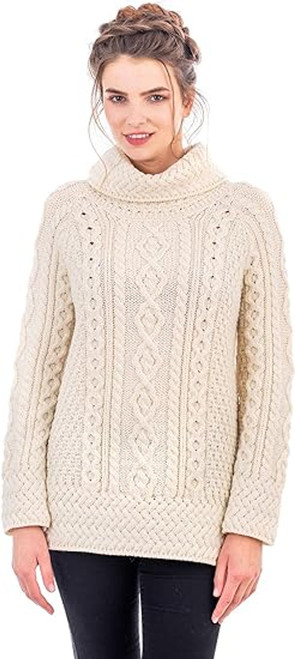 Merino Vented Roll Neck Aran Sweater