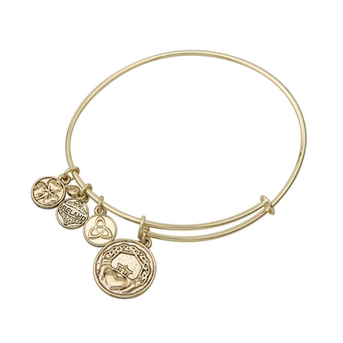 Gold Tone Claddagh Charm Bangle Bracelet