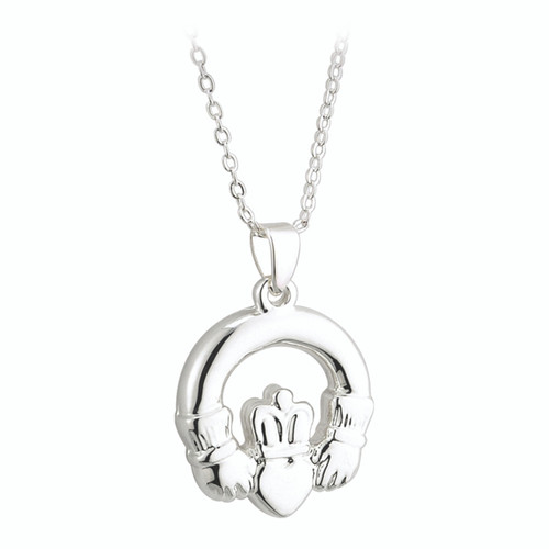 Claddagh Pendant in Rhodium Plating