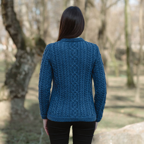 SAOL Ladies 100% Merino Wool Aran Cardigan – Irish Knit Sweater With Pockets