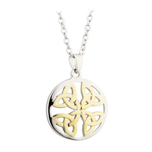 Two-Tone Trinity Knot Circle Pendant Necklace