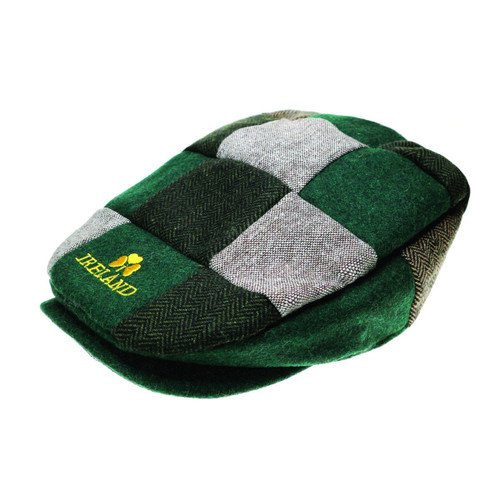 Irish Patchwork Flat Cap with Gold Shamrock