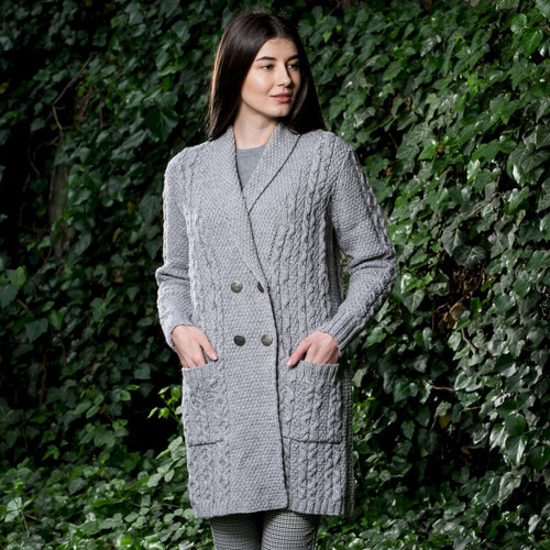 Ladies Double Breasted Shawl Collar Coat | SAOL | SaolKnitwear.com