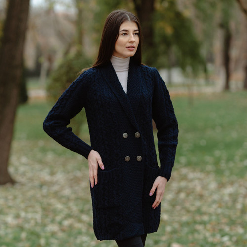 Ladies Double Breasted Shawl Collar Coat | SAOL | SaolKnitwear.com