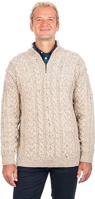 Men's Aran Quarter Zip Merino Sweater