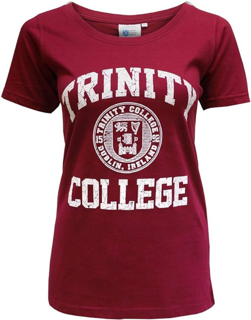 Burgundy and White Trinity College Dublin Ireland Seal Ladies Tee-Shirt