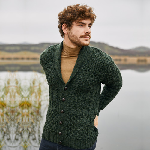 Mens Cable Shawl-Collar Cardigan | SAOL | SaolKnitwear.com