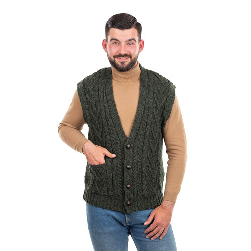 Mens Aran Sleeveless Cardigan, SAOL