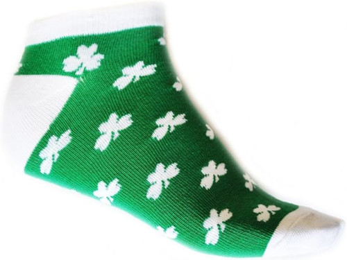 Green Ankle Sock With White Shamrock And With Trim Design