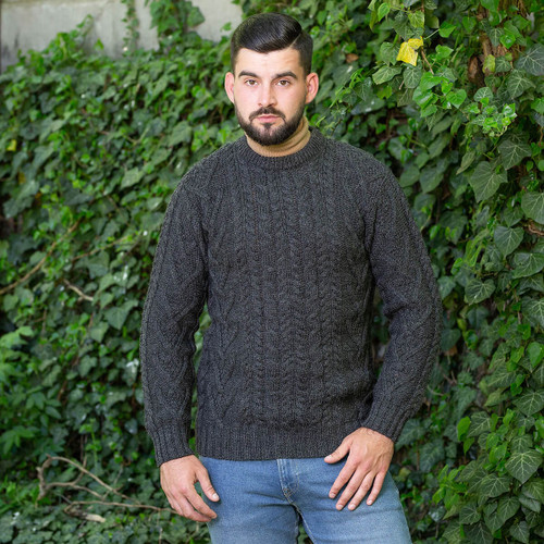 Mens Traditional Aran Crew Neck Sweater