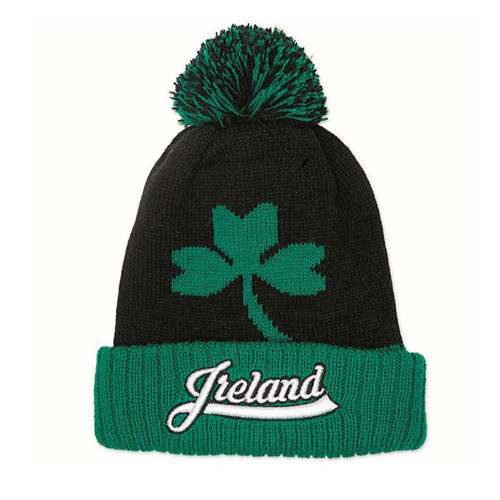 Black & Green Irish Shamrock Cuffed Beanie