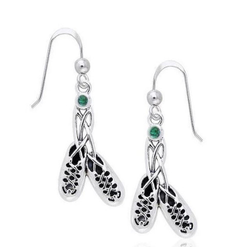 Irish Dancing Shoes Dangle Earrings with Emerald Gem