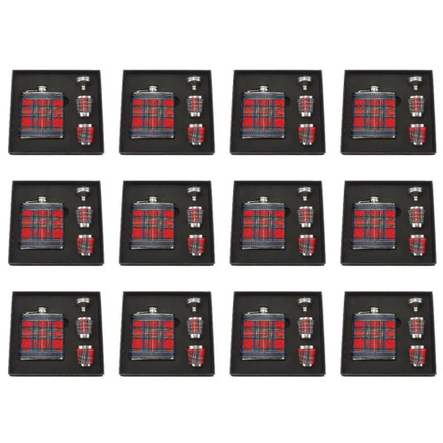 6oz Scottish Tartan Hip Flask Gift Set - Boxed