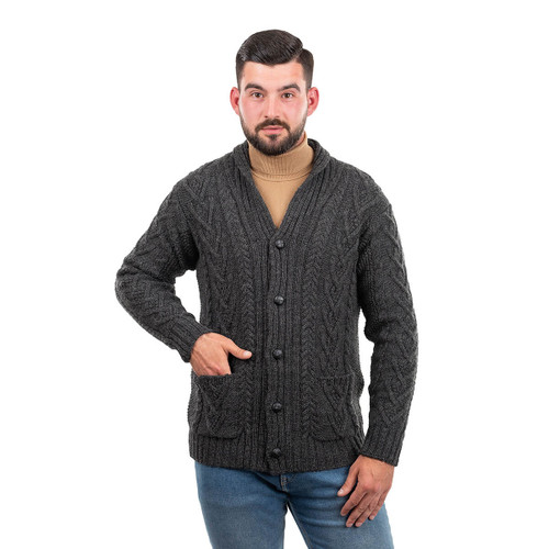 Mens Aran Cable Shawl-Collar Cardigan SAOL