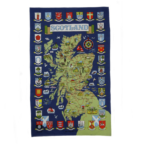 100% Cotton Scotland Tea Towel - Town Crest Map