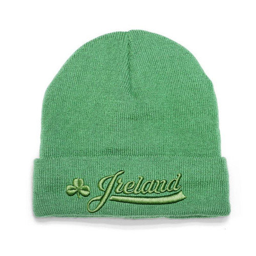 Green Irish Shamrock Cuffed Beanie