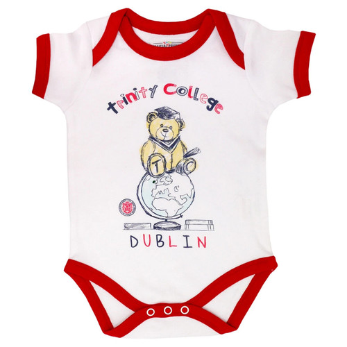 White & Red Trinity College Bear Baby Vest