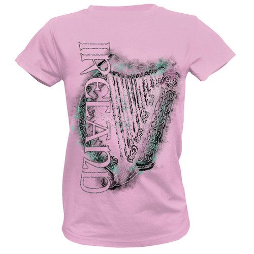 Soft Pink Ireland Harp Ladies T-Shirt DublinGiftCompany.com