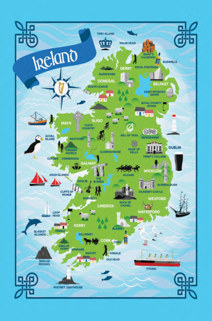 Ireland Map Kitchen Towel - Cotton, Celtic Design