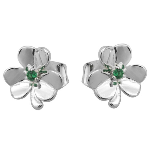 Silver Green CZ Shamrock Earrings