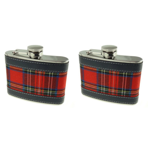 Packs of 4oz Royal Stewart Tartan Hip Flask with Black Trim