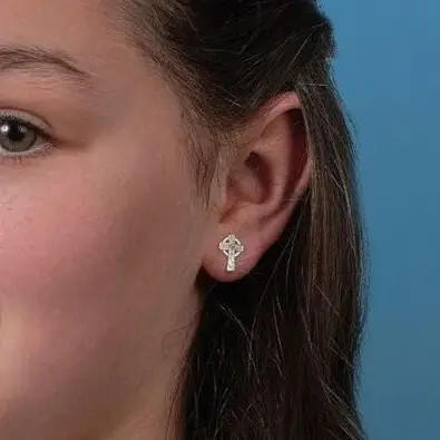 Communion Cross Pearl Stud Earrings Rhodium Plated