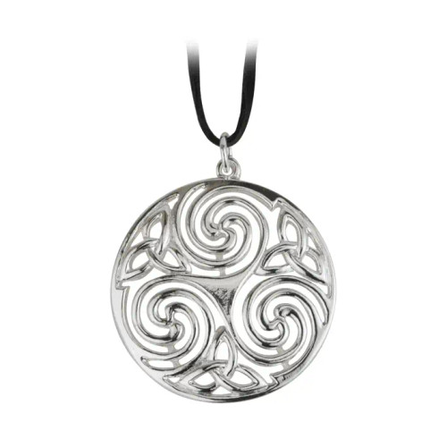 Rhodium Celtic Pendant with Trinity Knots and Spirals