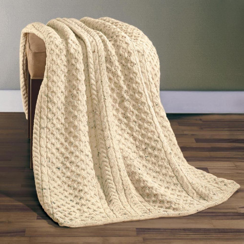 Aran Honeycomb Knit Wool Blanket