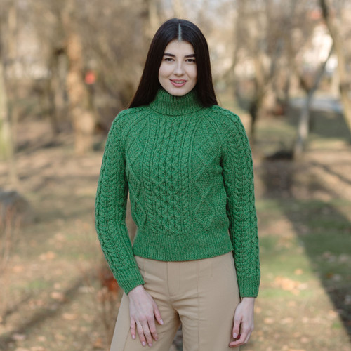 ML150 Cable Knit Turtle Neck Sweater Green SAOL Knitwear
