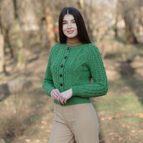 ML152-105 Ladies Cable Cardigan SAOL Knitwear Green