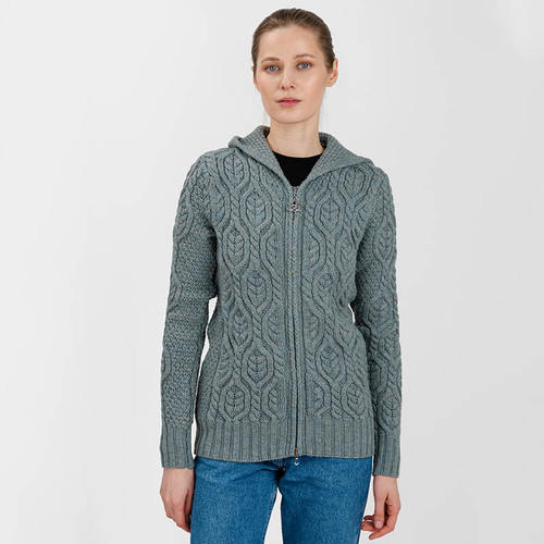 Ladies Double Collar Zipped Cardigan -Misty blue