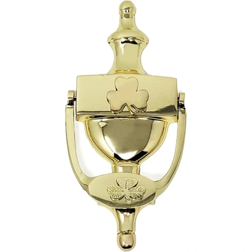 Shamrock Brass Door Knocker 8'' Irish Celtic in Polished Brass on DublinGiftCompany in Door Knockers