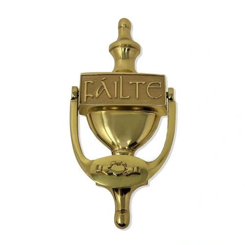 Claddagh Failte Brass Door Knocker 8'' Irish in Polished Brass on DublinGiftCompany in Door Knockers
