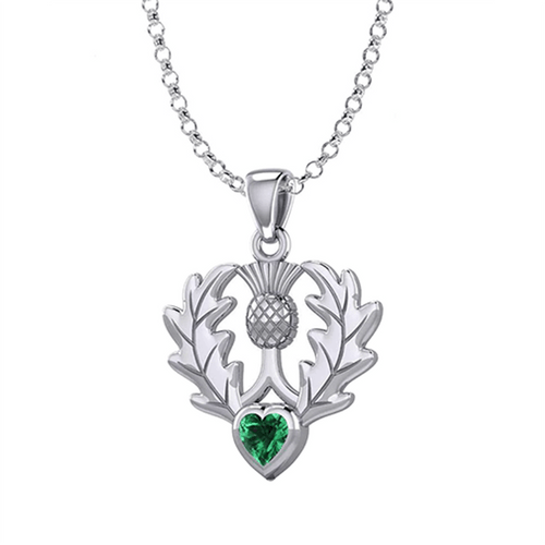 Scottish Heart Shaped Gemstone Thistle Necklace EI-12GD315563473-EG-set
