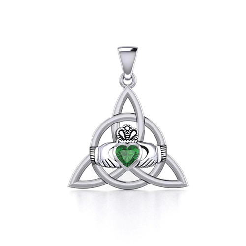 Triquetra Claddagh Pendant with Emerald Heart