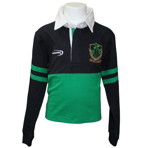 Lansdowne Emerald/Navy Ireland Shamrock Long Sleeve Rugby Shirt DubliGiftCompany.com