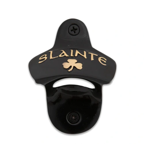 Slainte Shamrock Brass Wall Bottle Opener in Black Brass on DublinGiftCompany in Bottle Openers