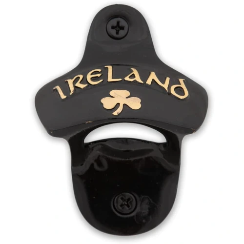 Ireland Shamrock Brass Wall Bottle Opener in Black Brass on DublinGiftCompany in Bottle Openers